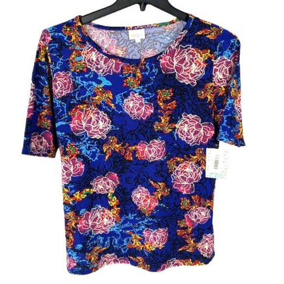 LuLaRoe Tops - LuLaRoe Gigi Size 2XL T Shirt Top Vibrant Floral Multicolor Flower Blue Purple W